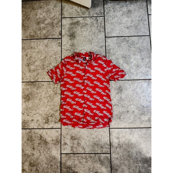 Kellogg's Button Shirt Men Medium Red Breakfast Cereal AOP Graphic Divided H & M - Picture 15 of 16